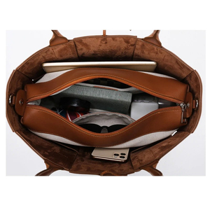 Women's Casual Durable Large Capacity Genuine Leather Tote Bag <b>Shoulder</b> <b>Strap</b> Leather Lining AZORES SPORTS Outdoor Zipper - Product Image 2