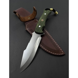 มีดล่าสัตว์ Jexa สแตนเลสสตีล ใบมีดคมบางส่วนแบบหยัก ด้ามไม้ ปลอกหนัง ทนทาน น้ำหนักเบา - Product Image 1