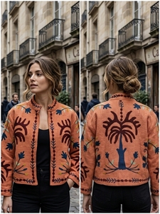 Abrigo Corto de Invierno Haen's con Cuello Mandarín, Manga Larga, Tejido de Punto con Forro de Terciopelo 100% Algodón y Bordado Floral a Mano - Product Image 5