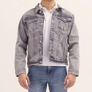 Veste en jean délavé pour homme, coupe droite, simple boutonnage, col rabattu, décontractée, en coton, pour l'automne - Product Image 2