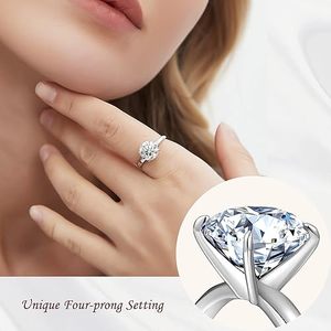 925 Sterling <b>Silver</b> <b>Solitaire</b> Round Cut Moissanite Engagement <b>Ring</b> Classic Wedding <b>Ring</b> for Women - Product Image 2