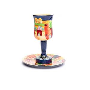 Juego de Copas Kiddush Modernas de 10 oz, Acero Inoxidable Martillado, Copa de Vino de 6.25 Pulgadas de Alto con Bandeja a Juego - Product Image 3