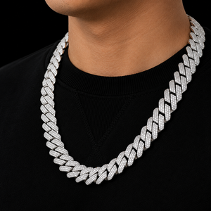 Impresionante Cadena Cubana de Oro Blanco con Micro Pavé de Moissanita, Estilo Hip Hop, Joyería Masculina Elegante y Brillante para Negocios - Product Image 2