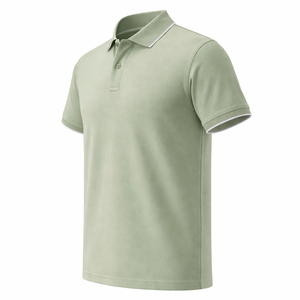 Polo uni vert sauge avec passepoil blanc, broderie de logo personnalisée, fournisseur d'usine en gros, polo homme à vendre - Product Image 4