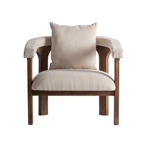 Fauteuil lounge moderne en teck massif, chaise d'appoint rembourrée, design à accoudoirs ouverts et courbés, coussin de qualité supérieure, mobilier de resort confortable - Product Image 3