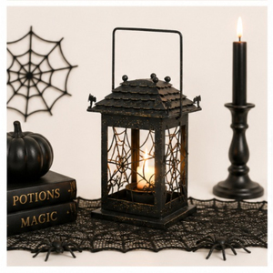 Wholesale Halloween Decorative Spider Web <b>Lantern</b> Vintage Candle Holder Flame <b>Lamp</b> for Haunted House Party Decor In Low Price - Product Image 2