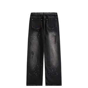 En gros, Pantalon Jean Baggy de Créateur pour Homme en Denim, à Strass, Délavé Clair, Coupe Large, Effet Usé et Délavé à l'Acide - Product Image 2