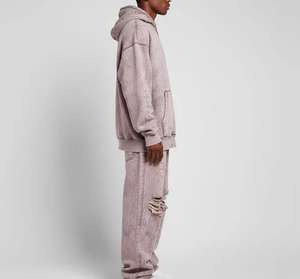 Ensemble 2 pièces unisexe de survêtement décontracté avec sweat à capuche zippé et pantalon évasé délavé à l'acide, séchage rapide, respirant et confortable - Product Image 5