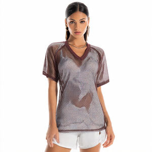 Hauts en jersey à col en V pour hommes, manches courtes, en maille filet, 100 % polyester et coton, OEM - Product Image 2