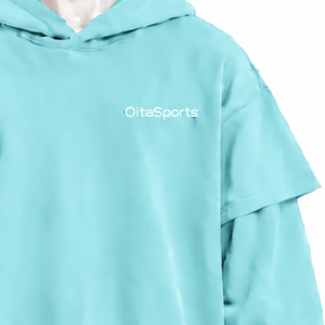 Sweat à capuche Aqua double couche, coupe oversize, manches superposées, pull décontracté à épaules tombantes, style streetwear vintage - Product Image 6