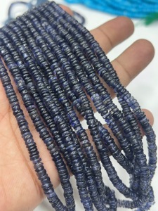 Perles de pierres précieuses de haute qualité pour la fabrication de bijoux, 17 pouces, Iolite bleue naturelle, forme Heishi lisse, taille 6-7 mm - Product Image 3