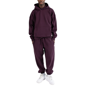Conjunto de Sudadera con Capucha y Pantalones de Chándal de Algodón Grueso de Dos Piezas para Hombre, Estilo Urbano, Personalizable, Liso, Oversize - Product Image 4