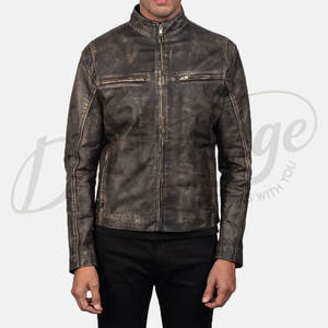 Chaqueta de Cuero Genuino Marrón Vintage para Hombre, Estilo Retro Cafe Racer, Chaqueta de Motero con Acabado Antiguo - Product Image 1