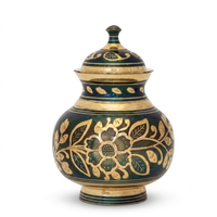 Urne funéraire artisanale en laiton Meenakari, motif floral gravé, vert et or, pour cendres humaines ou d'animaux, urne commémorative, vente en gros