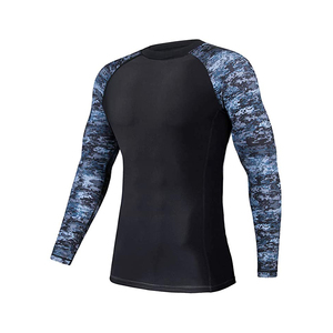 เสื้อรัดรูปแขนยาวสำหรับผู้ชาย ลายพิมพ์สีน้ำเงินแบบนามธรรม ผ้ายืดสแปนเด็กซ์/ไนลอน แห้งเร็ว UPF50+ ป้องกันแบคทีเรีย ระบายอากาศได้ดี เหมาะสำหรับออกกำลังกาย - Product Image 4