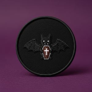 Patch brodé thermocollant mignon chauve-souris cercueil, badges pour vêtements, applique ronde cercle vampire gothique, étiquette personnalisée DIY pour veste et chapeau - Product Image 1
