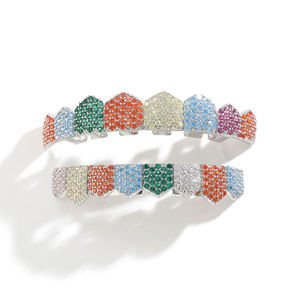New Design Colorful Stone <b>Tooth</b> Grillz Moissanite 8 Bottom Custom Grillz for <b>Teeth</b> 925 Sterling <b>Silver</b> Buss Down Moissanite - Product Image 5