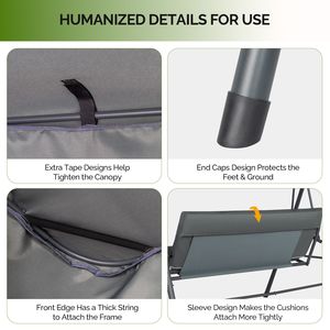 Set Altalena in Ferro con Capacità 250kg, 68*43*60 Pollici, Tessuto Oxford Grigio Scuro, Stile KD con Tettuccio e Cuscino per Patio - Product Image 5