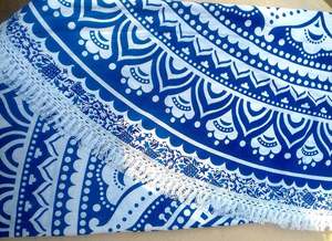 Mantel Redondo Hecho a Mano en India con Diseño de Mandala, Mantel Bohemio, Hermoso Mantel con Diseño Rangoli Azul - Product Image 5