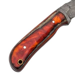 Couteau de chasse à lame fixe en acier Damas de qualité industrielle avec manche en bois de burl d'orange, idéal pour la survie en extérieur et le camping - Product Image 4