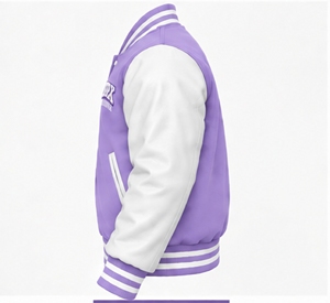 Chaqueta Varsity Morada para Hombre INDEX con Mangas Blancas, Logotipo Bordado, Cuello Camisero y Cierre de Botones, para Otoño - Product Image 3