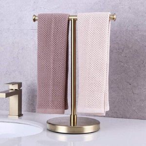 Porte-serviettes triple barre en métal noir moderne, support autoportant, organisateur de salle de bain, gain de place, structure minimaliste et durable - Product Image 4