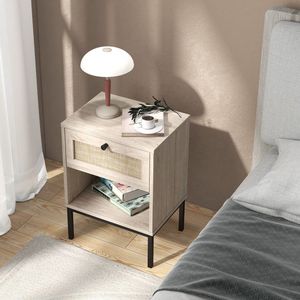 Comodino in Stile Boho in Rattan con Cassetto e Ripiano Aperto - Product Image 3
