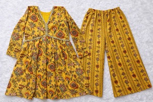 ชุดสูทลำลองแขนยาวลายพิมพ์ดิจิทัลผ้าไหมออร์แกนซ่าทรงปล่อยชายระบายสองชิ้นสำหรับฤดูใบไม้ร่วง - Product Image 5