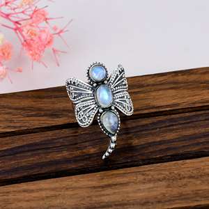 Rainbow Moonstone Dragonfly <b>Ring</b> Sterling Silver Nature Inspired Boho Jewelry Handmade Gift for Her - Product Image 1