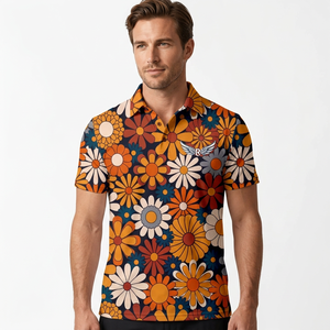 Polo imprimé pour homme, manches courtes, décontracté, en polyester tissé respirant, coupe classique, impression numérique - Product Image 3