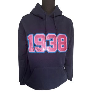 Sudadera con Lentejuelas 1938, Cuello Redondo, Color Azul Marino, Felpa Suave, Manga Larga, Informal, para Uso Diario - Product Image 1