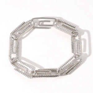 Bracelet en moissanite de style hip-hop, finition rhodiée, disponible à un prix raisonnable en provenance d'Inde. - Product Image 1