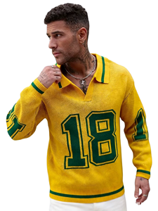 Pull tricoté personnalisé pour homme, col en V, manches longues, respirant, séchage rapide, avec motif graphique sur le devant, idéal pour l'hiver - Product Image 1