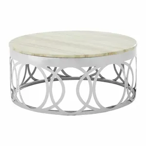 Mesa de centro de mármol blanco con base de metal para el hogar, sala de estar, villas, uso decorativo, mueble de mesa de centro con marco negro - Product Image 4