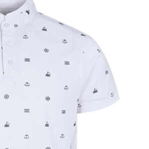 Polo à manches courtes blanc pour homme avec motif imprimé nautique, design décontracté en popeline de coton respirant - Product Image 6