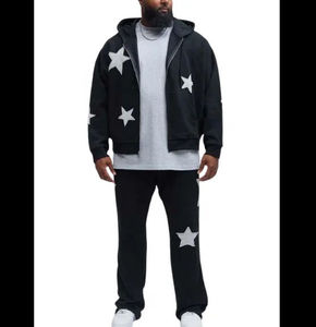 Survêtement évasé en molleton 100% coton avec patch appliqué et fermeture éclair, effet délavé à l'acide - Product Image 1