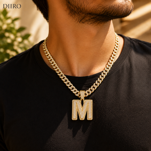 Collar con Colgante de Letra M de Moissanita, Chapado en Oro de 18K, Cadena Cubana, Diamante Redondo, Estilo Hip Hop, Joyería Unisex - Product Image 6