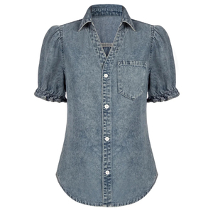 Camisa vaquera corta de moda para mujer de talla grande con estampado a cuadros rasgado, camisa vaquera transpirable de manga corta para mujer - Product Image 1