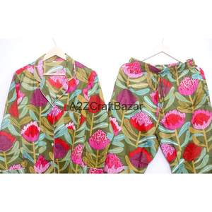 Hot Selling 100% Cotton Luxury Soft Pajama Set Long <b>Pant</b>-Women's Bohemian Summer/Winter Sleepwear & Loungewear Gift - Product Image 6