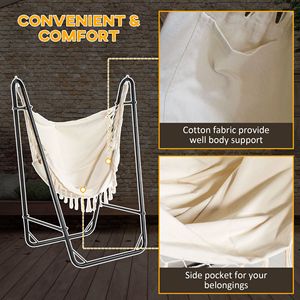 Sillón Hamaca Blanco Crema con Soporte en Arco y Bolsa de Almacenamiento, Diseño Moderno de Acero para Exteriores, Jardín, Hoteles, Parques - Product Image 5