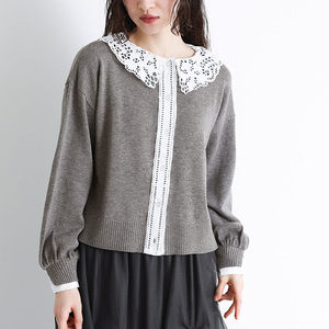 เสื้อถักผู้หญิงเก๋ไก๋ย้อนยุคดีไซน์คลาสสิกเรียบง่ายพร้อมลูกไม้ลำลองขนาดพิเศษ S M L XL 3L 10S 20S 30S 40S 50S 60S - Product Image 2