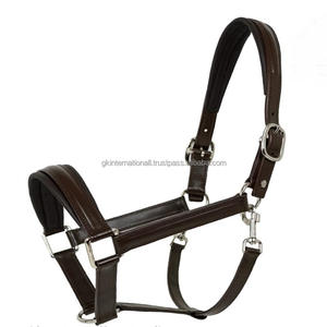 Licou de cheval en cuir double rembourré de la plus haute qualité en cuir véritable brun noir et beige avec quincaillerie en nickel ou en laiton - Product Image 6