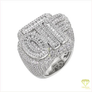 Anillo de Plata 925 con Letra y Diamante Cultivado en Laboratorio, Estilo Iced en Tono Dorado, Joyería para Revendedores Mayoristas - Product Image 5