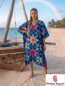 Printed <b>Kaftan</b> Dress Women Elegant <b>Beach</b> Wear Loose Fit Soft Fabric Cover Up Resort Island Style Wholesale Manufacturing Supply - Product Image 3