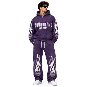 Conjunto de Sudadera con Capucha y Pantalones de Chándal Oversize de Algodón Grueso GSM para Hombre, Estilo Urbano de Invierno, Diseño Liso - Product Image 3