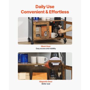 Mobiletto da Caffè in Stile Rustico da 24 Pollici con Spazio di Stoccaggio e Porta a Rete, Tavolino da Caffè da 24 Pollici con Ruote - Product Image 6