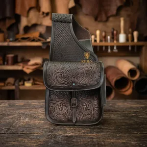 Premium Quality Premium <b>Leather</b> Western Basket/Floral Design <b>Tooled</b> Saddle Bag For Horse Available At Export Quality And Price - Product Image 5