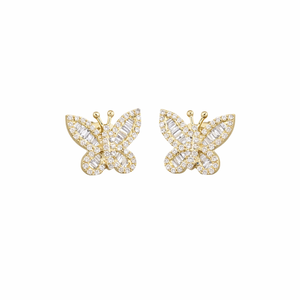 Boucles d'oreilles clous papillon en or massif 14 carats avec diamants de laboratoire taille baguette et taille ronde de 0,47 carat – Idéales pour le quotidien et comme cadeau - Product Image 4