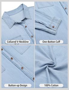 เสื้อเบลาส์ผ้ายีนส์สำหรับผู้หญิงเสื้อเบลาส์แขนยาวลำลองติดกระดุมเสื้อเบลาส์ผ้าเดนิมฤดูใบไม้ผลิและฤดูใบไม้ร่วงแนววินเทจเป็นมิตรต่อสิ่งแวดล้อม - Product Image 6