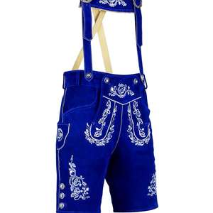 Lederhosen traditionnels bleus brodés en laine pour hommes avec fermeture boutonnée, tailles européennes 46 à 60 - Product Image 1